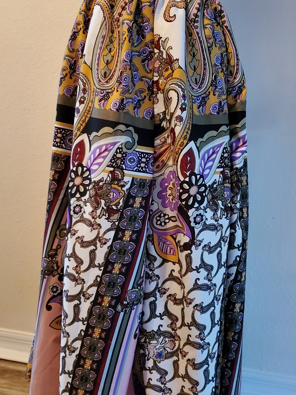 Truly 4 You Petite PM Paisley Patchwork Tie Waist Maxi Skirt Boho Purple Gold
